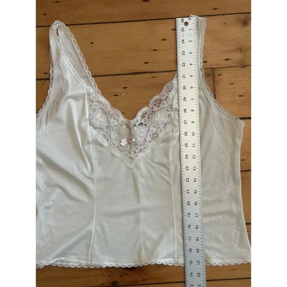 vintage coquette fairy slip top with lace and pink flower detail - Picture 8 of 9